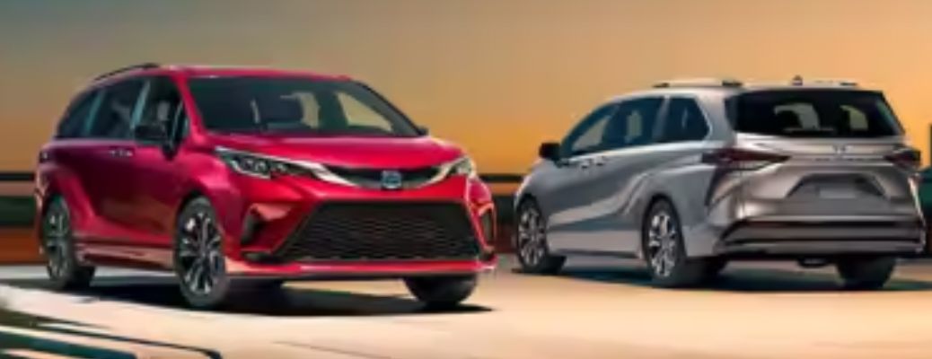 front and rear view of two 2023 Toyota Sienna parked in opposite directions